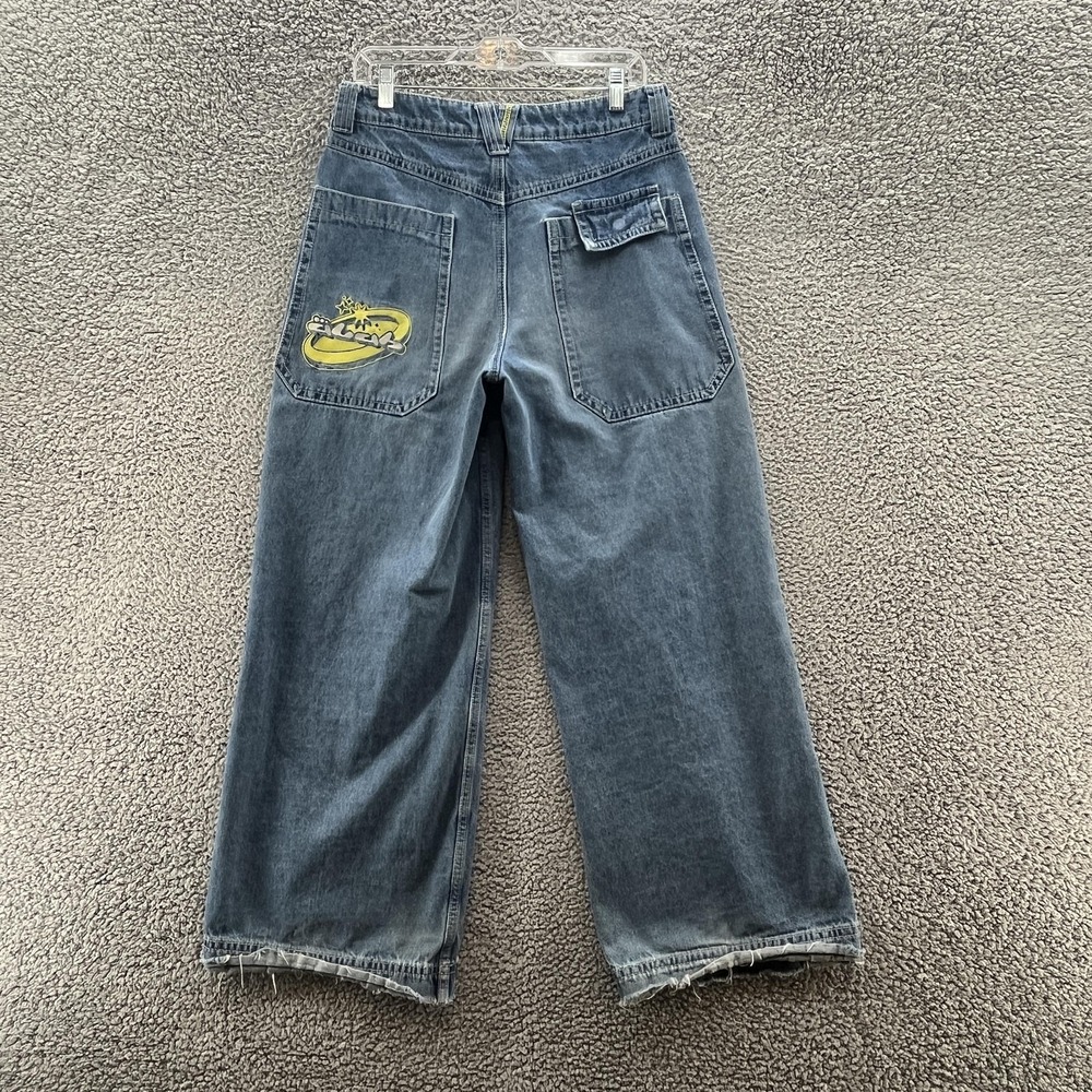 Alab Jeans Womens 10 Blue Mega Baggy Wide Leg Grunge Skater Distressed Hem